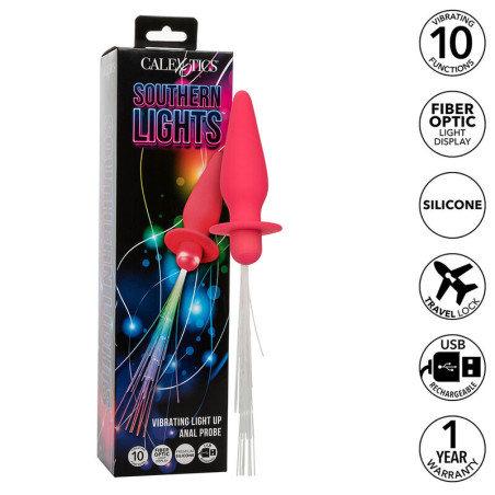 CALEXOTICS SOUTHERN LIGHTS LIGHT UP PLUG ANAL CON LUCES 10 VIBRACIONES SILICONA ROSA
