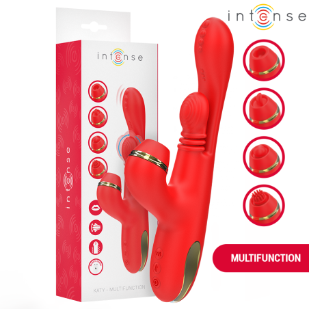 INTENSE KATY ESTIMULADOR CLITORIS MULTIFUNCION 4 CABEZALES INTERCAMBIABLES ROJO