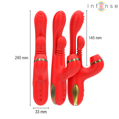 INTENSE KATY ESTIMULADOR CLITORIS MULTIFUNCION 4 CABEZALES INTERCAMBIABLES ROJO