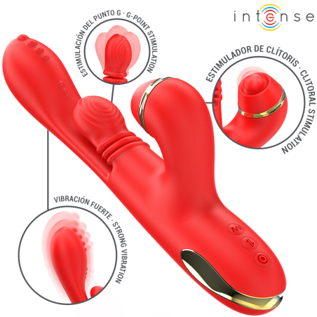 INTENSE KATY ESTIMULADOR CLITORIS MULTIFUNCION 4 CABEZALES INTERCAMBIABLES ROJO
