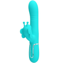 PRETTY LOVE VIBRADOR RABBIT MULTIFUNCION 4 EN 1 MARIPOSA VERDE AGUA