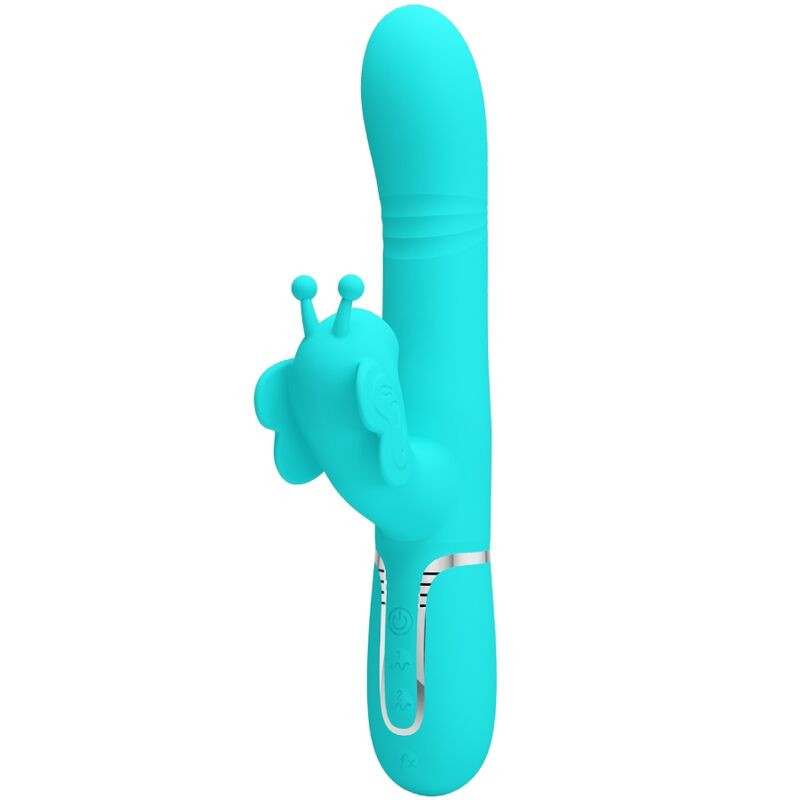 PRETTY LOVE VIBRADOR RABBIT MULTIFUNCION 4 EN 1 MARIPOSA VERDE AGUA
