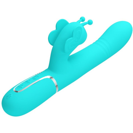 PRETTY LOVE VIBRADOR RABBIT MULTIFUNCION 4 EN 1 MARIPOSA VERDE AGUA