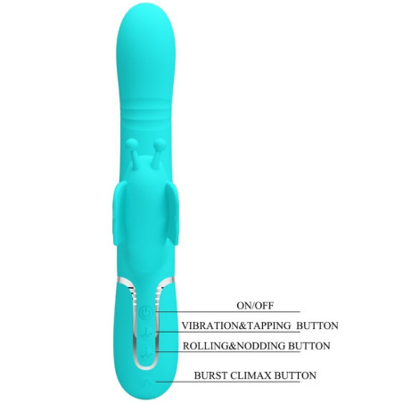 PRETTY LOVE VIBRADOR RABBIT MULTIFUNCION 4 EN 1 MARIPOSA VERDE AGUA