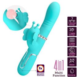 PRETTY LOVE VIBRADOR RABBIT MULTIFUNCION 4 EN 1 MARIPOSA VERDE AGUA