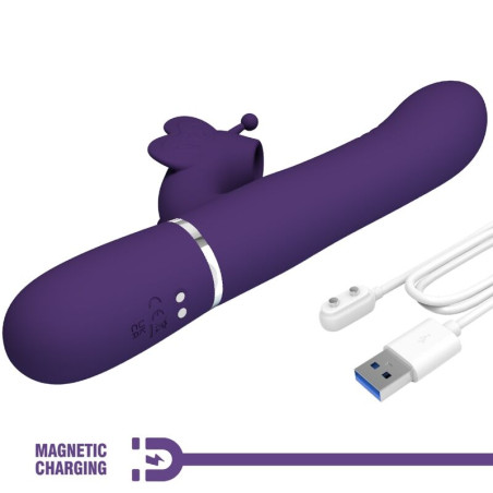 PRETTY LOVE VIBRADOR RABBIT MULTIFUNCION 4 EN 1 MARIPOSA MORADO
