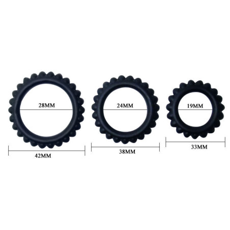 BAILE TITAN SET 3 PCS COCK RING BLACK 28 24 19 CM