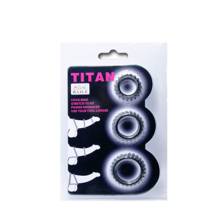 BAILE TITAN SET 3 PCS COCK RING BLACK 28 24 19 CM