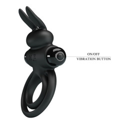 PRETTY LOVE ANILLO VIBRADOR III CONEJO PARA PENE NEGRO
