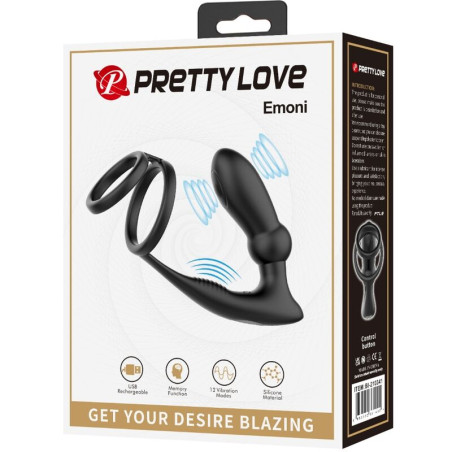 PRETTY LOVE EMONI ANILLO PENE PLUG ANAL 12 VIBRACIONES NEGRO