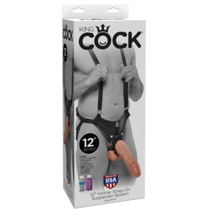 KING COCK STRAP ON CON DILDO HUECO 305 CM Y TIRANTES COLOR CARNE