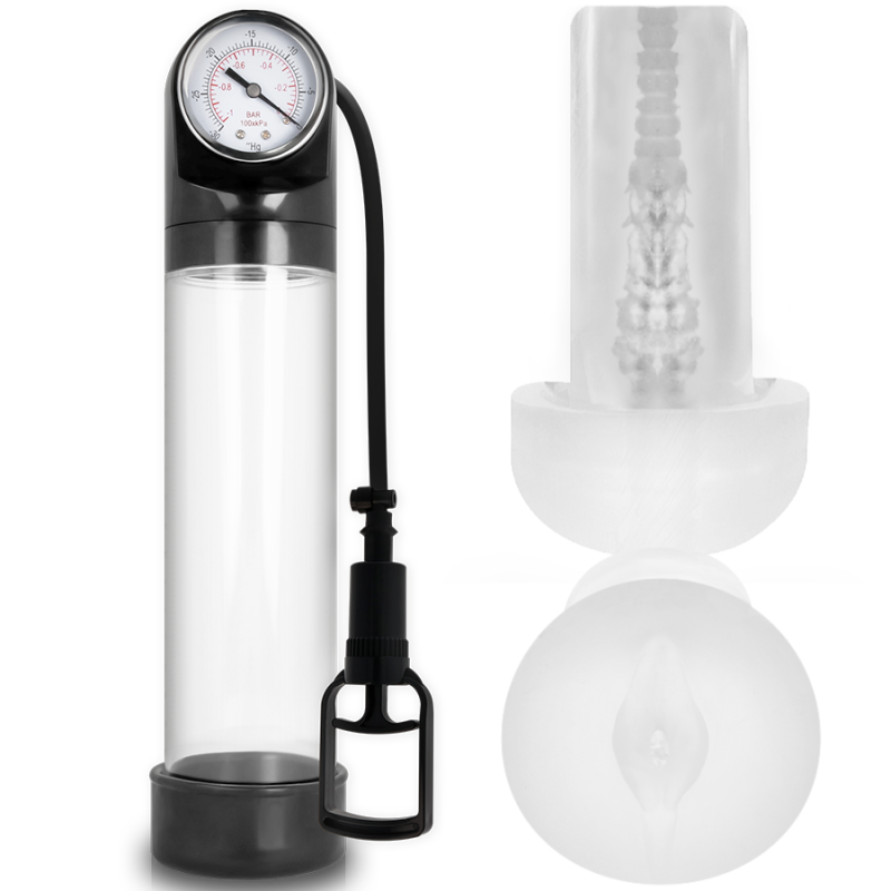PUMP ADDICTED BOMBA ERECCION RX9 TRANSPARENTE CON MASTURBADOR