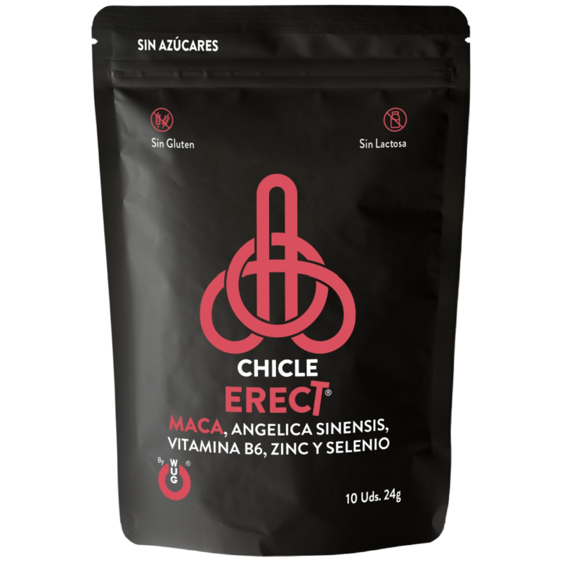 WUG ERECT Chicle funcional con Maca Zinc y Vitaminas para potenciar la energia y el rendimiento masculino