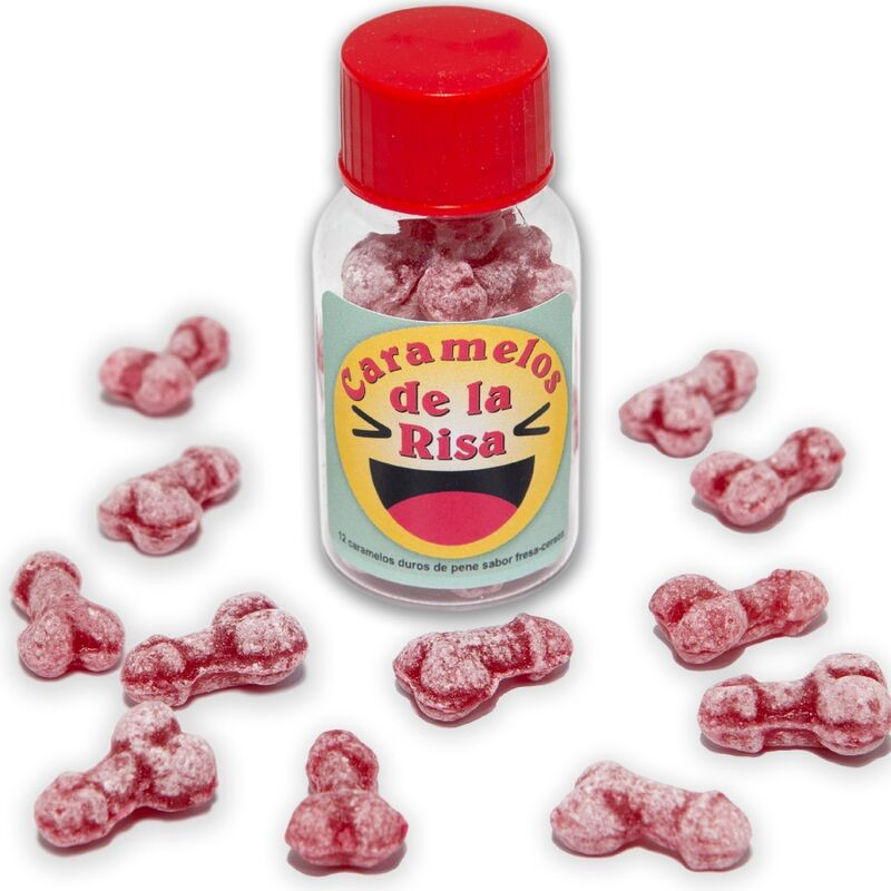 DIABLO PICANTE 12 CARAMELOS DE LA RISA FORMA PENE FRESA CEREZA