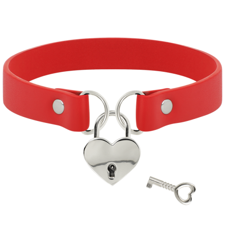 COQUETTE CHIC DESIRE COLLAR CUERO VEGANO ROJO ACCESORIO CORAZON CON LLAVE