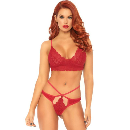 LEG AVENUE SET 2 PIEZAS CON TANGA DOBLE TIRANTA M L ROJO