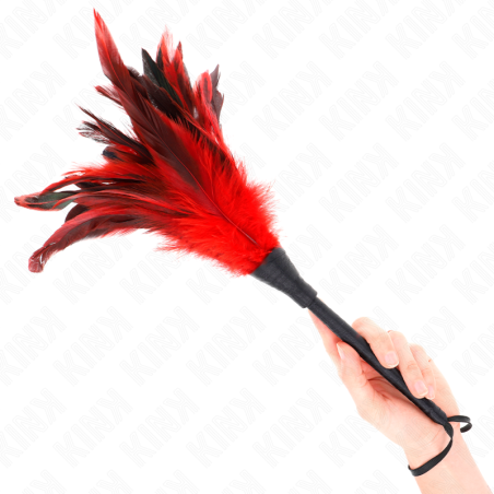 KINK PLUMAS DE POLLO PARA COSQUILLAS CON FORMA CUERNO DE CRIADA ROJO 36 CM