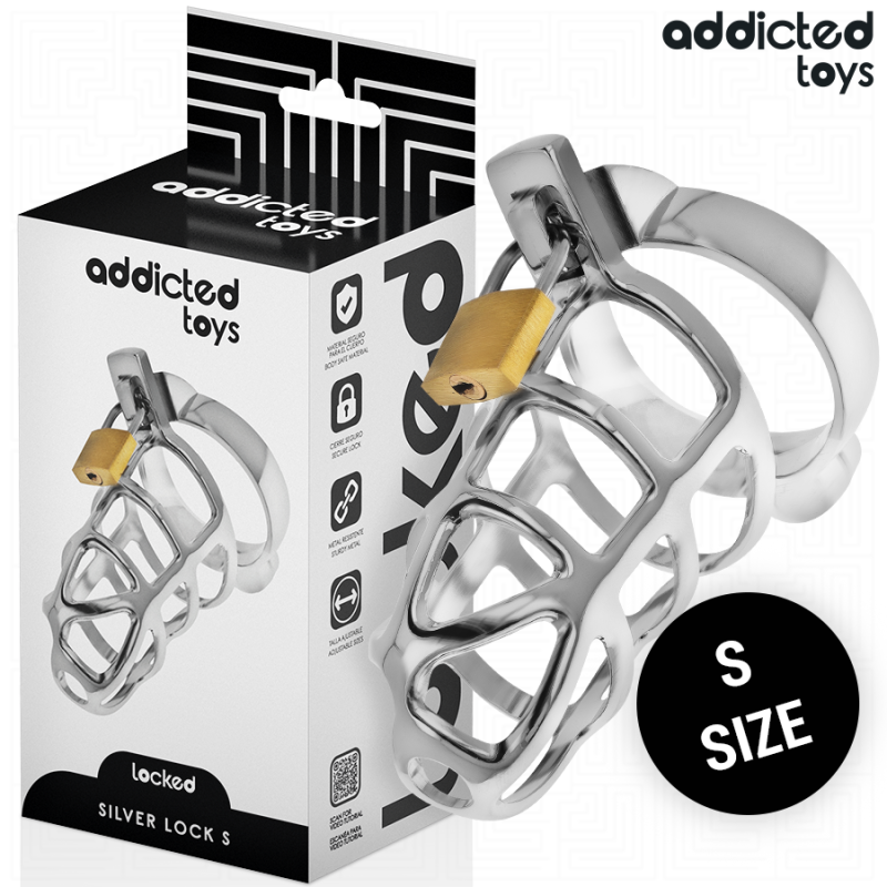 ADDICTED TOYS LOCKED SILVER LOCK JAULA PARA PENE DE METAL TALLA S