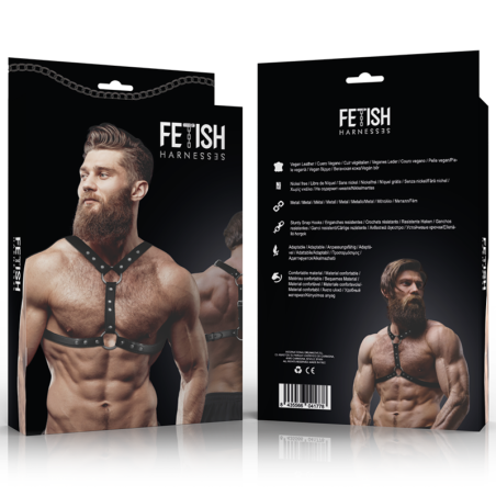 FETISH SUBMISSIVE ATTITUDE ARNES ECOPIEL PECHO CON DOBLE SUJECION Y TACHUELAS HOMBRE