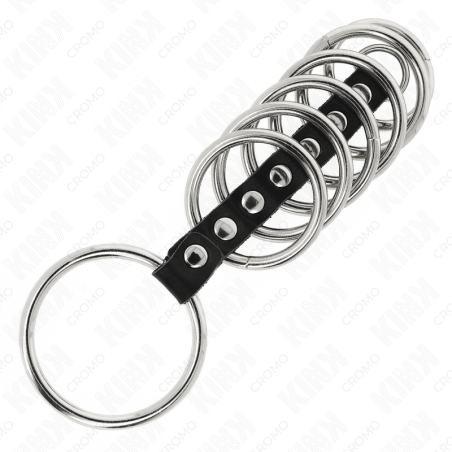KINK 7 ANILLOS PENE METAL 32 CM A 5 CM CONECTADOS POR POLIPIEL