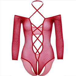LEG AVENUE BODY CROTCHLESS CON BRILLO ROJO