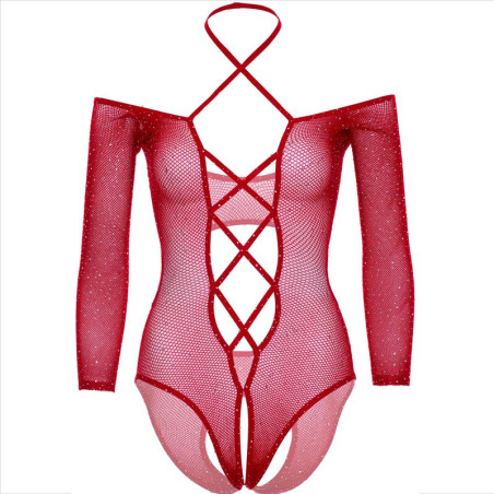 LEG AVENUE BODY CROTCHLESS CON BRILLO ROJO