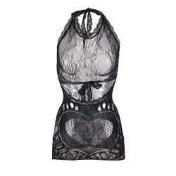 SUBBLIME 952075 VESTIDO CORTO DE REJILLA CON ESPALDA DESCUBIERTA Y DETALLE DE CORAZON NEGRO TALLA UNICA