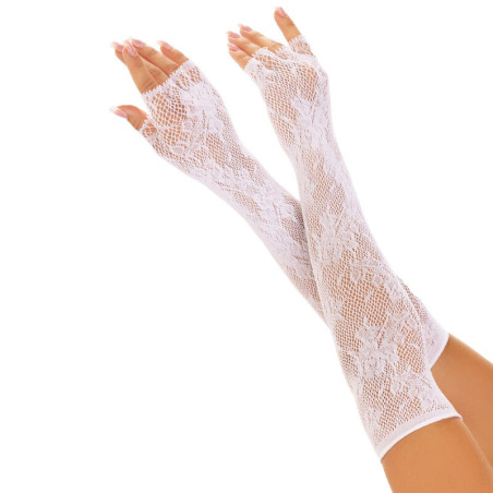 LEG AVENUE GUANTES SIN DEDOS RED FLORAL BLANCO