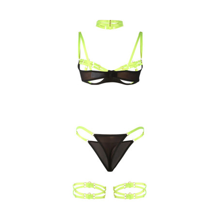 SUBBLIME 955281 SET SUJETADOR CON COLLAR Y DETALLES PARA PIERNAS VERDE FLUORESCENTE L XL