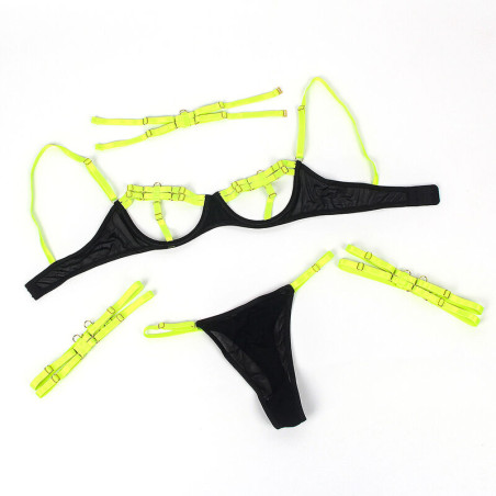 SUBBLIME 955281 SET SUJETADOR CON COLLAR Y DETALLES PARA PIERNAS VERDE FLUORESCENTE L XL