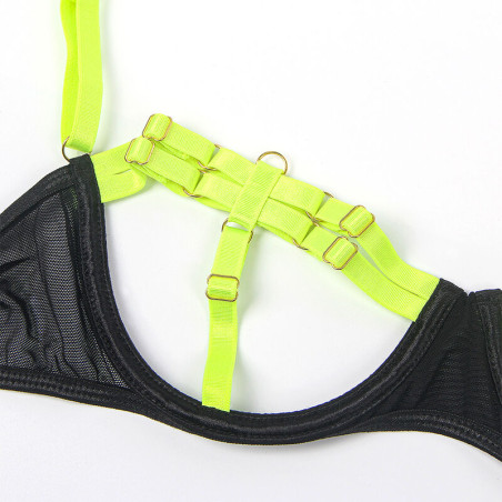SUBBLIME 955281 SET SUJETADOR CON COLLAR Y DETALLES PARA PIERNAS VERDE FLUORESCENTE L XL