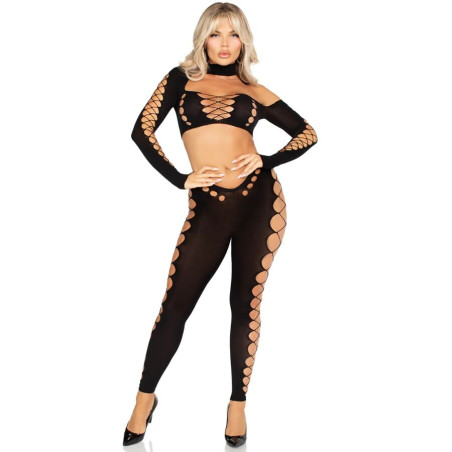 LEG AVENUE CROP TOP Y LEGGINGS CUT OUT SIN COSTURAS NEGRO