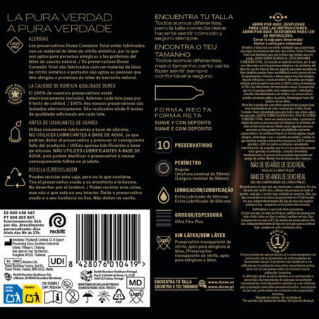 DUREX CONEXION TOTAL ULTRA FINO PLUS SIN LATEX 10 UNIDADES