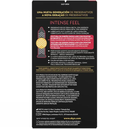 SKYN PRESERVATIVO INTENSE FEEL TEXTURA CON DISENO ONDULADO 10 UNIDADES