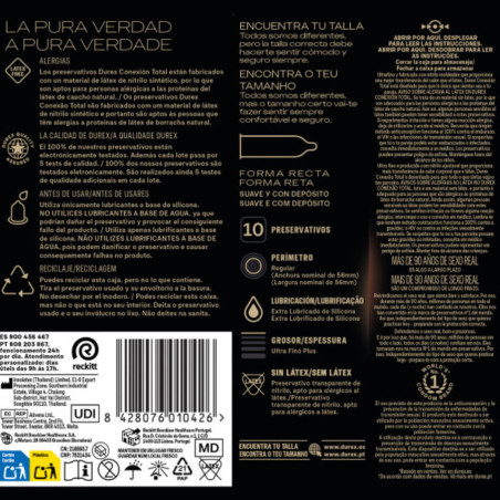 DUREX CONEXION TOTAL XL ULTRA FINO PLUS SIN LATEX 10 UNIDADES