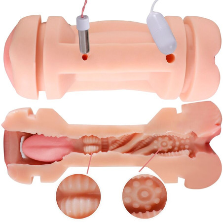 SHEQU KAY MASTURBADOR DOBLE CON VIBRACION DUAL BOCA Y VAGINA