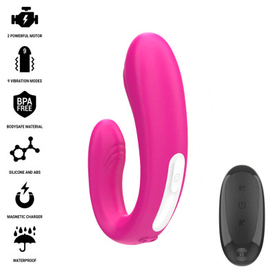 INTENSE JANET ESTIMULADOR Y VIBRADOR DUAL EN FORMA DE U CON CONTROL REMOTO ROSA