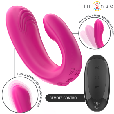 INTENSE JANET ESTIMULADOR Y VIBRADOR DUAL EN FORMA DE U CON CONTROL REMOTO ROSA
