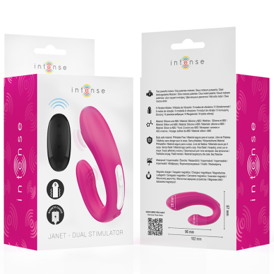 INTENSE JANET ESTIMULADOR Y VIBRADOR DUAL EN FORMA DE U CON CONTROL REMOTO ROSA